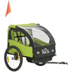 Remolque de Bicicleta para Niños +18 Meses con Cinturón de Seguridad Sistema de Amortiguador 140x88x90 cm Verde - Ogal.Es