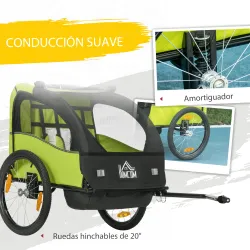 Remolque de Bicicleta para Niños +18 Meses con Cinturón de Seguridad Sistema de Amortiguador 140x88x90 cm Verde - Ogal.Es