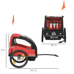 Remolque de Bicicleta para Niños +18 Meses con Cinturón de Seguridad Sistema de Amortiguador 140x88x90 cm Rojo - Ogal.Es