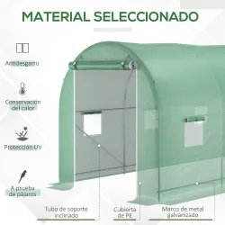 Invernadero de Túnel 500x200x205 cm Invernadero de Jardín con Puerta Enrollable y 8 Ventanas Cubierta PE 140 g/m... - Ogal.Es