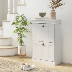 Zapatero Estrecho con 2 Puertas Abatibles y Estantes Ajustables para 10 Pares de Zapatos para Recibidor 54x24x82... - Ogal.Es