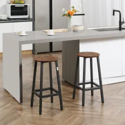 Juego de 2 Taburetes Altos de Cocina Altura 65 cm con Asiento de Melamina y Patas de Acero Marrón Rústico - Ogal.Es