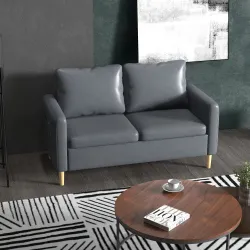 Sofá de 2 Plazas Tapizado en Poliéster con 2 Bolsillos Laterales Reposabrazos y Patas de Madera 143x76x83 cm Gris - Ogal.Es