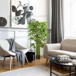 Árbol de Bambú Artificial Planta Artificial con 975 Hojas y Maceta Decorativa para Hogar Salón 160 cm Verde - Ogal.Es