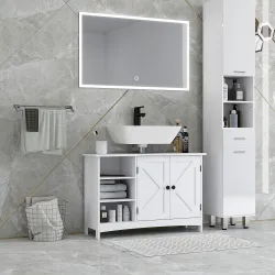 Mueble Bajo Lavabo de Pie con 2 Puertas y Estantes Ajustables Antivuelco Estilo Moderno 90x30x60 cm Blanco - Ogal.Es