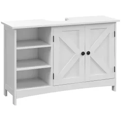 Mueble Bajo Lavabo de Pie con 2 Puertas y Estantes Ajustables Antivuelco Estilo Moderno 90x30x60 cm Blanco - Ogal.Es
