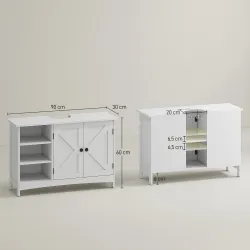 Mueble Bajo Lavabo de Pie con 2 Puertas y Estantes Ajustables Antivuelco Estilo Moderno 90x30x60 cm Blanco - Ogal.Es