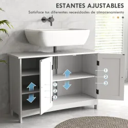 Mueble Bajo Lavabo de Pie con 2 Puertas y Estantes Ajustables Antivuelco Estilo Moderno 90x30x60 cm Blanco - Ogal.Es