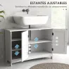 Mueble Bajo Lavabo de Pie con 2 Puertas y Estantes Ajustables Antivuelco Estilo Moderno 90x30x60 cm Blanco - Ogal.Es