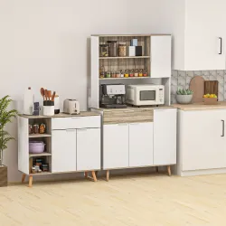 Aparador de Cocina con 1 Cajón 2 Puertas de Cierre Suave y Estantes Ajustables para Comedor 95x35x85 cm Blanco y... - Ogal.Es