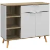 Aparador de Cocina con 1 Cajón 2 Puertas de Cierre Suave y Estantes Ajustables para Comedor 95x35x85 cm Blanco y... - Ogal.Es