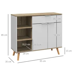 Aparador de Cocina con 1 Cajón 2 Puertas de Cierre Suave y Estantes Ajustables para Comedor 95x35x85 cm Blanco y... - Ogal.Es
