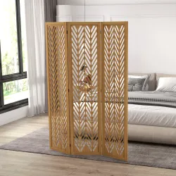Separador de Ambientes Plegable de 3 Paneles 120x1,7x170 cm Biombo de Madera con Patrones Geométricos Natural - Ogal.Es