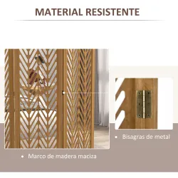 Separador de Ambientes Plegable de 3 Paneles 120x1,7x170 cm Biombo de Madera con Patrones Geométricos Natural - Ogal.Es