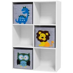 Librería para Niños de +3 Años con 6 Compartimientos y 3 Cajones de Tela no Tejida 61,8x29,9x91,5 cm Blanco y Gris - Ogal.Es