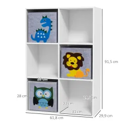 Librería para Niños de +3 Años con 6 Compartimientos y 3 Cajones de Tela no Tejida 61,8x29,9x91,5 cm Blanco y Gris - Ogal.Es