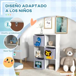 Librería para Niños de +3 Años con 6 Compartimientos y 3 Cajones de Tela no Tejida 61,8x29,9x91,5 cm Blanco y Gris - Ogal.Es