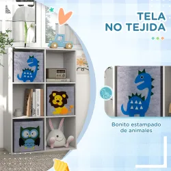 Librería para Niños de +3 Años con 6 Compartimientos y 3 Cajones de Tela no Tejida 61,8x29,9x91,5 cm Blanco y Gris - Ogal.Es
