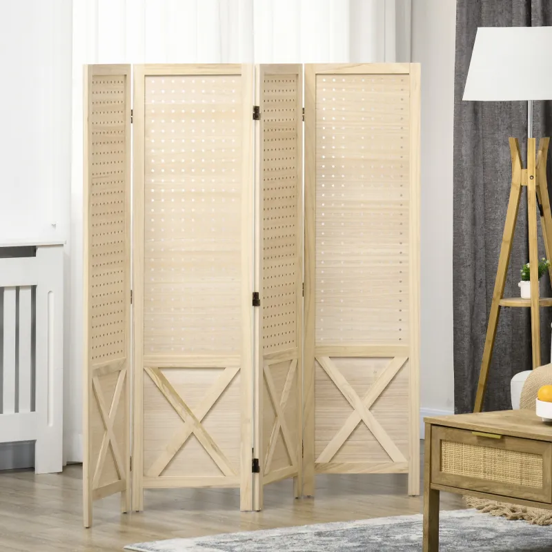 Biombo de 4 Paneles con Pantalla de Privacidad Divisor de Habitación Plegable 152x1,7x144,5 cm Estilo Rústico Na... - Ogal.Es
