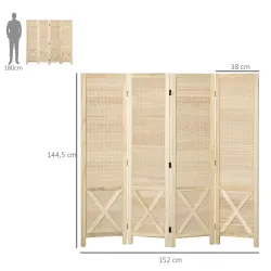Biombo de 4 Paneles con Pantalla de Privacidad Divisor de Habitación Plegable 152x1,7x144,5 cm Estilo Rústico Na... - Ogal.Es