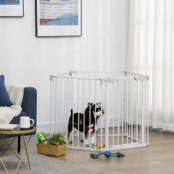 Barrera de Seguridad para Mascotas de 5 Paneles Plegable 300 cm con Cierre Inteligente para Escalera Pasillo Blanco - Ogal.Es