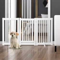 Valla para Mascotas Plegable de 3 Paneles con 1 Puerta y Patas de Apoyo para Pasillo Escalera 155x35,5x76 cm Blanco - Ogal.Es