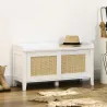 Mueble Zapatero con Banco con 2 Puertas de Ratán Estilo Cannage Carga 130 kg para Pasillo 80x35x45 cm Blanco y N... - Ogal.Es