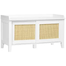 Mueble Zapatero con Banco con 2 Puertas de Ratán Estilo Cannage Carga 130 kg para Pasillo 80x35x45 cm Blanco y N... - Ogal.Es