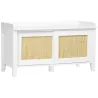 Mueble Zapatero con Banco con 2 Puertas de Ratán Estilo Cannage Carga 130 kg para Pasillo 80x35x45 cm Blanco y N... - Ogal.Es