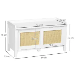 Mueble Zapatero con Banco con 2 Puertas de Ratán Estilo Cannage Carga 130 kg para Pasillo 80x35x45 cm Blanco y N... - Ogal.Es