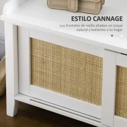 Mueble Zapatero con Banco con 2 Puertas de Ratán Estilo Cannage Carga 130 kg para Pasillo 80x35x45 cm Blanco y N... - Ogal.Es