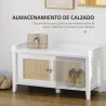 Mueble Zapatero con Banco con 2 Puertas de Ratán Estilo Cannage Carga 130 kg para Pasillo 80x35x45 cm Blanco y N... - Ogal.Es