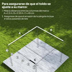 Cubierta para Techo Retráctil de 2,5x2,55m para Pérgola 3x3 Tela de Repuesto con 10 Orificios de Drenaje Gris Os... - Ogal.Es