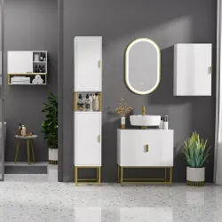 Mueble para Baño Suspendido con 1 Asa de Acero y Estantes Ajustables Estilo Moderno 40x15x60 cm Blanco - Ogal.Es
