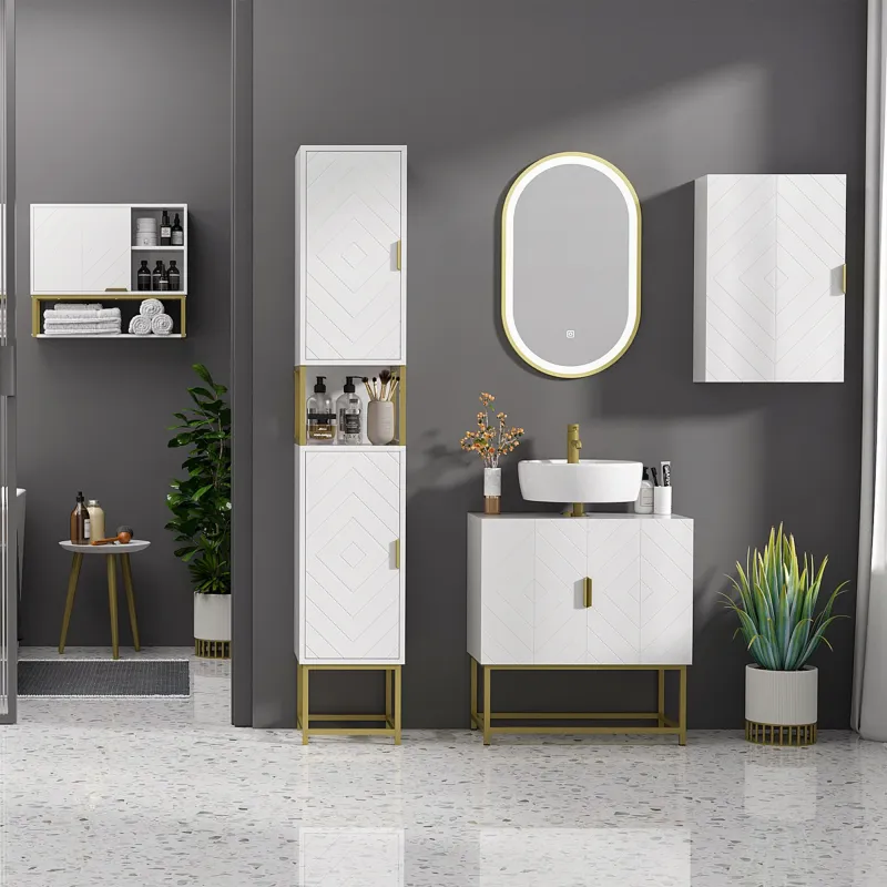 Mueble para Baño Suspendido con 1 Asa de Acero y Estantes Ajustables Estilo Moderno 40x15x60 cm Blanco - Ogal.Es