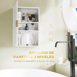 Mueble para Baño Suspendido con 1 Asa de Acero y Estantes Ajustables Estilo Moderno 40x15x60 cm Blanco - Ogal.Es