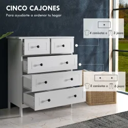 Cómoda con 5 Cajones Sifonier de Dormitorio para Salón Oficina Estudio Estilo Moderno 74x40x91 cm - Ogal.Es