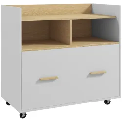 Armario Archivador con Ruedas Cajón Barras Colgantes para Tamaño A4 y 2 Compartimentos 76x40x75,5 cm Roble y Blanco - Ogal.Es