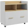 Armario Archivador con Ruedas Cajón Barras Colgantes para Tamaño A4 y 2 Compartimentos 76x40x75,5 cm Roble y Blanco - Ogal.Es