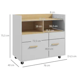 Armario Archivador con Ruedas Cajón Barras Colgantes para Tamaño A4 y 2 Compartimentos 76x40x75,5 cm Roble y Blanco - Ogal.Es