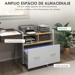 Armario Archivador con Ruedas Cajón Barras Colgantes para Tamaño A4 y 2 Compartimentos 76x40x75,5 cm Roble y Blanco - Ogal.Es