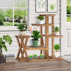 Estantería para Plantas con Pies de Madera con 5 Niveles Carga 60 kg para Interior y Exterior 98x28x95 cm Carbon... - Ogal.Es