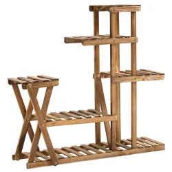 Estantería para Plantas con Pies de Madera con 5 Niveles Carga 60 kg para Interior y Exterior 98x28x95 cm Carbon... - Ogal.Es