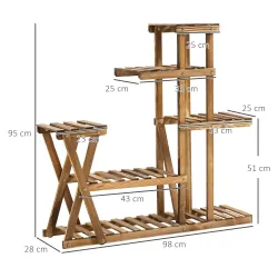 Estantería para Plantas con Pies de Madera con 5 Niveles Carga 60 kg para Interior y Exterior 98x28x95 cm Carbon... - Ogal.Es
