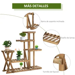 Estantería para Plantas con Pies de Madera con 5 Niveles Carga 60 kg para Interior y Exterior 98x28x95 cm Carbon... - Ogal.Es