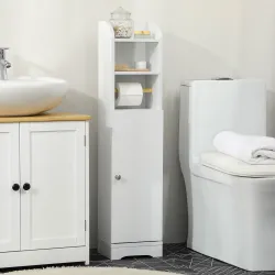 Portarrollos de Papel Higiénico con Armario para Baño con Estante Interior Ajustable 23x18x100 cm Blanco - Ogal.Es