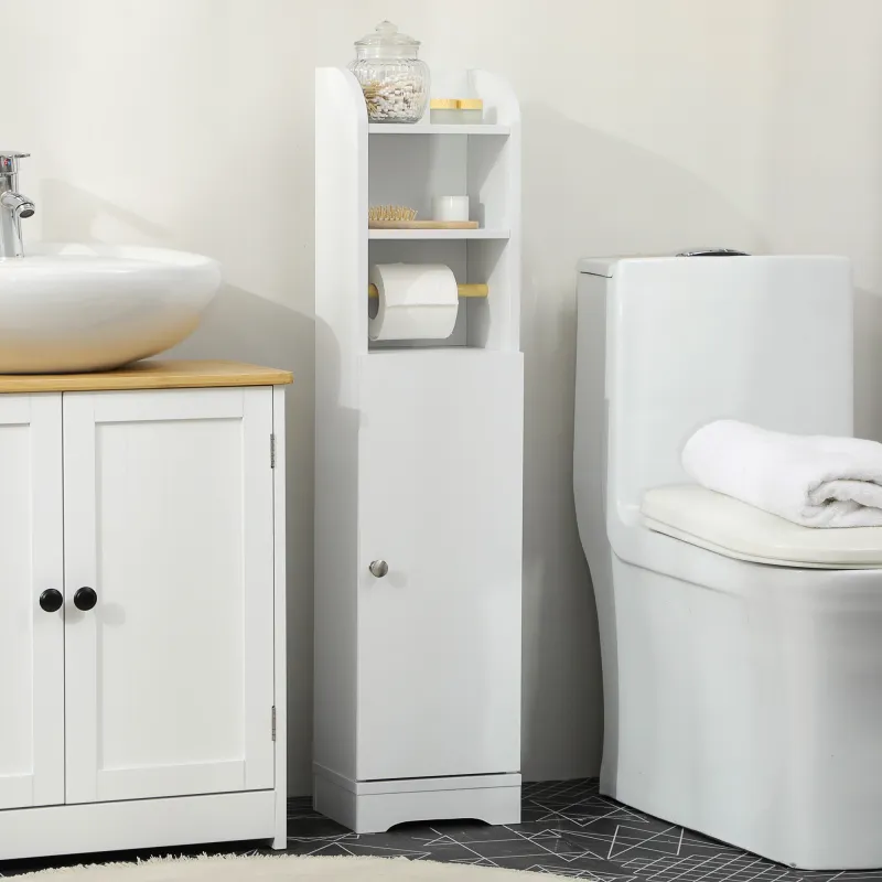 Portarrollos de Papel Higiénico con Armario para Baño con Estante Interior Ajustable 23x18x100 cm Blanco - Ogal.Es