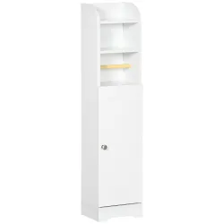 Portarrollos de Papel Higiénico con Armario para Baño con Estante Interior Ajustable 23x18x100 cm Blanco - Ogal.Es