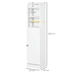 Portarrollos de Papel Higiénico con Armario para Baño con Estante Interior Ajustable 23x18x100 cm Blanco - Ogal.Es
