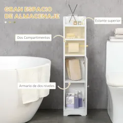 Portarrollos de Papel Higiénico con Armario para Baño con Estante Interior Ajustable 23x18x100 cm Blanco - Ogal.Es